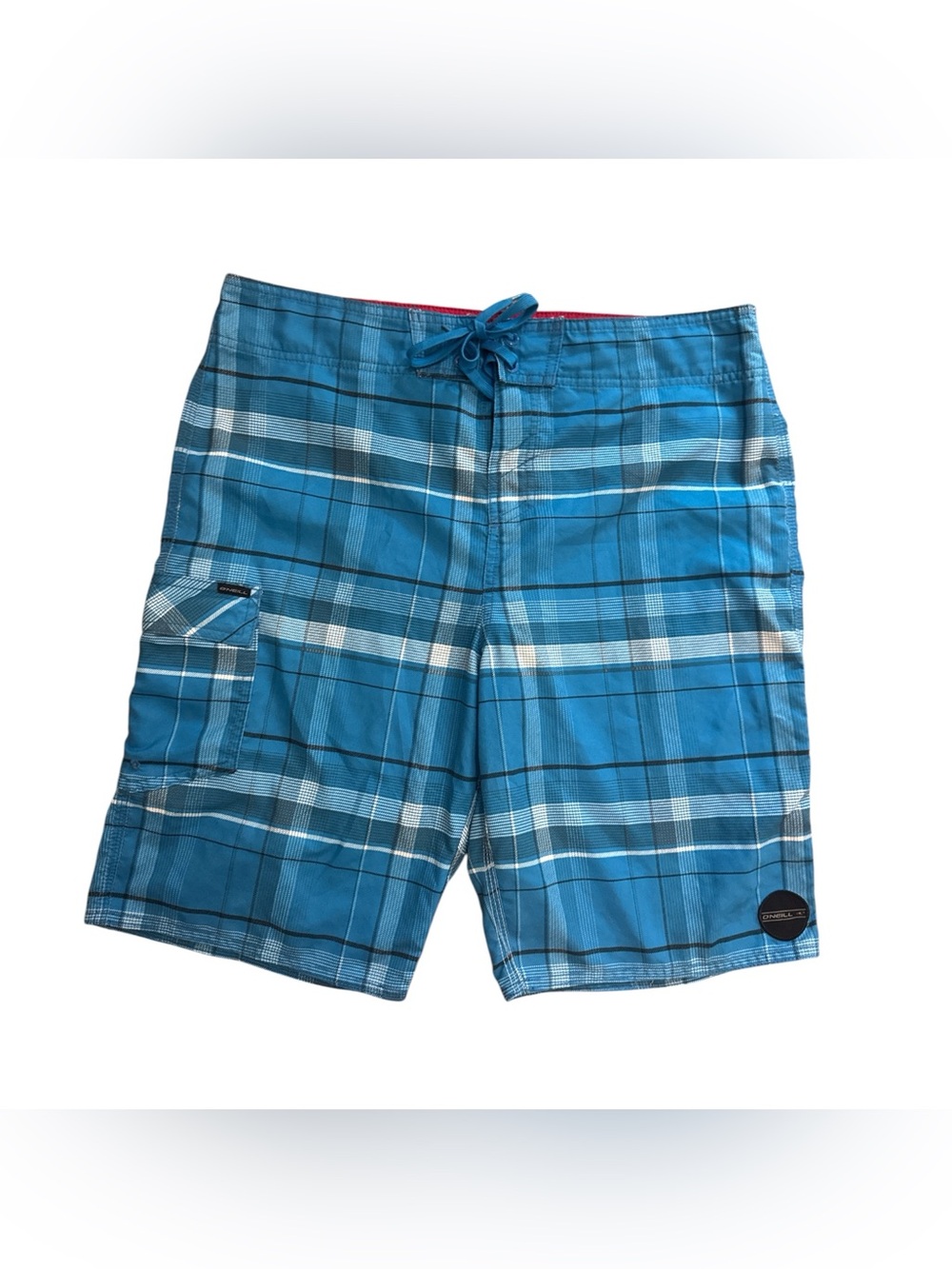 O'Neill Blue Plaid Men's Swim Board Shorts Waist Size 33 Surfer Skater Beach